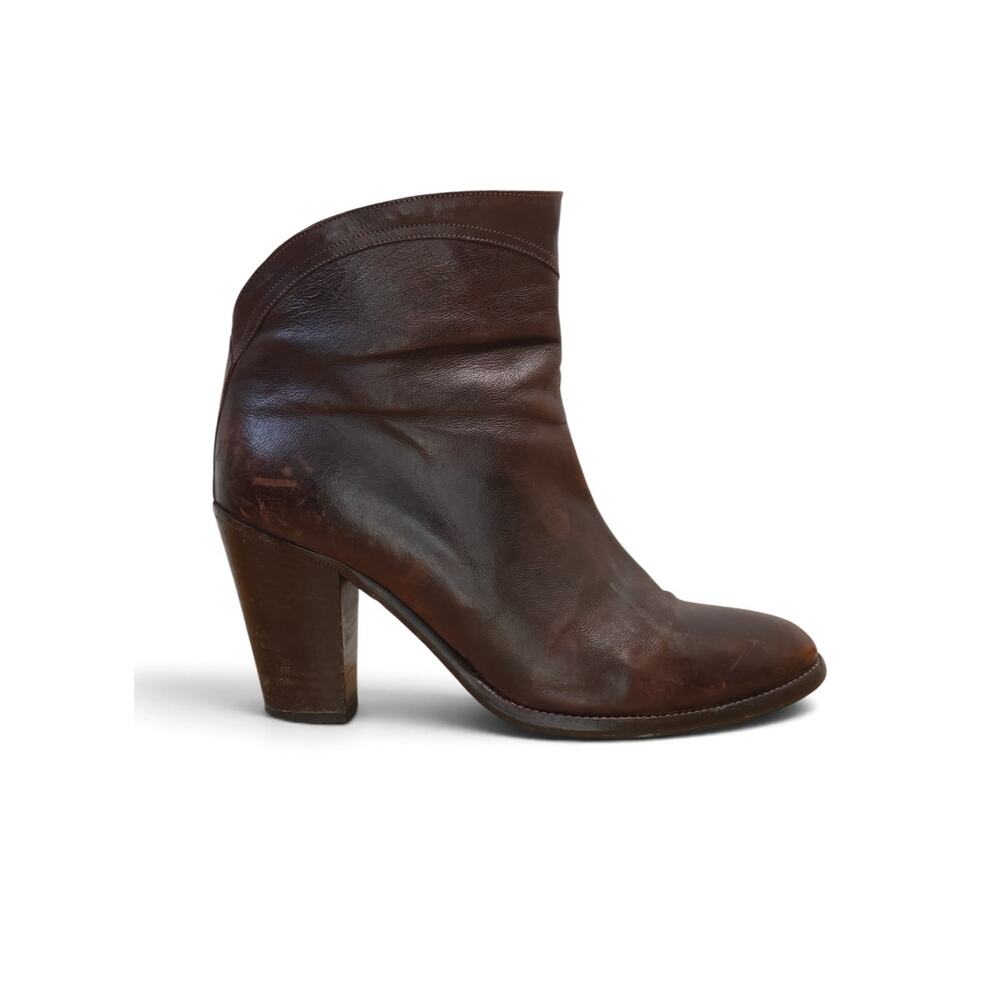 Sartore Paris Chocolate Brown Leather Western Ankle Booties Block Heel Boho 39